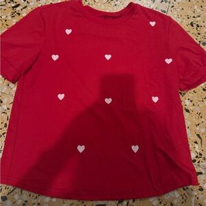 SHEIN Red Tee with White Heart Prints